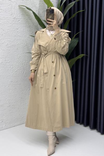 Rabia Trench Tesettür Giyim Taş Rengi