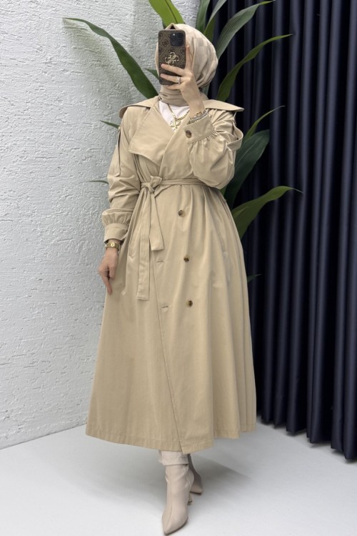 Rabia Trench Tesettür Giyim  Taş Rengi