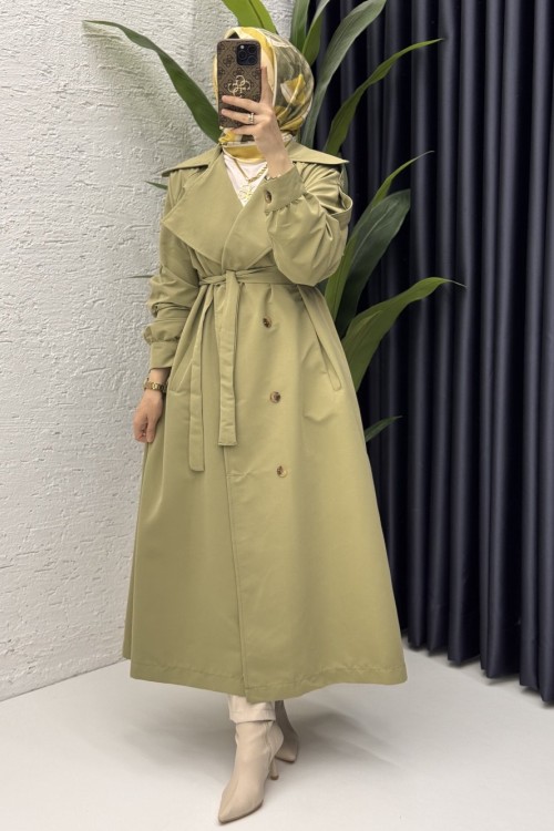 Rabia Trench Tesettür Giyim  Yeşil