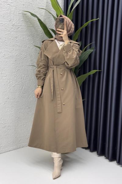 Rabia Trench Tesettür Giyim Koyu Vizon