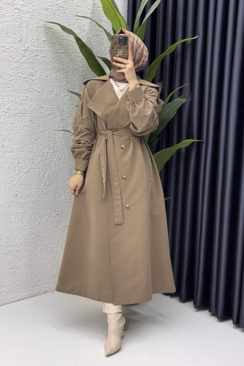Rabia Trench Tesettür Giyim  Koyu Vizon