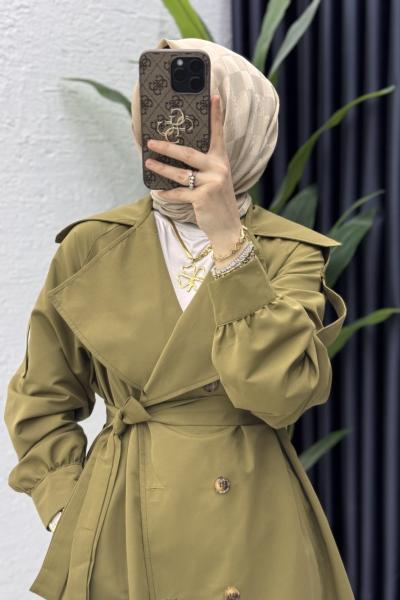 Rabia Trench Tesettür Giyim Zeytuni