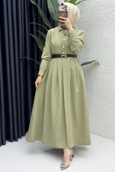 Reyyan Elbise Tesettür Giyim Açık Haki