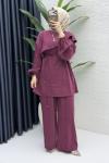 Rezzan Pantalonlu Takım Tesettür Giyim  Vişne