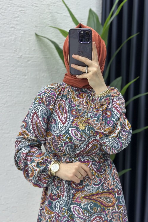 Rosa Tesettür Elbise Kiremit