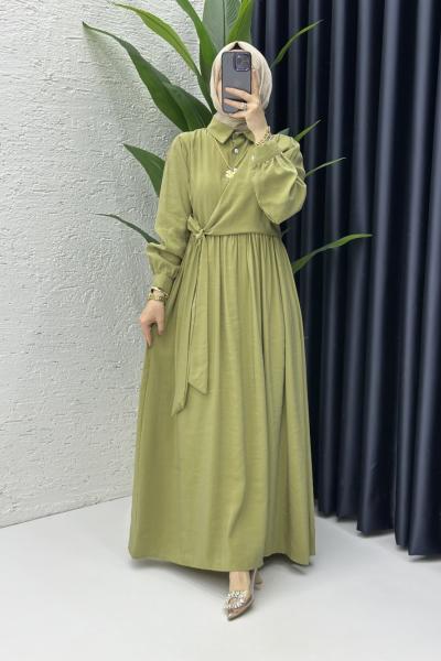 Sadem Tesettür Elbise Yağ Yeşili