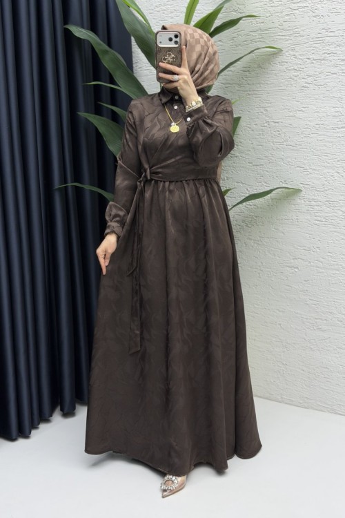 Şahika Elbise Tesettür Giyim  Kahve