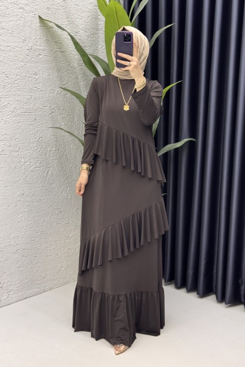 Sahra Elbise Tesettür Giyim Acı Kahve