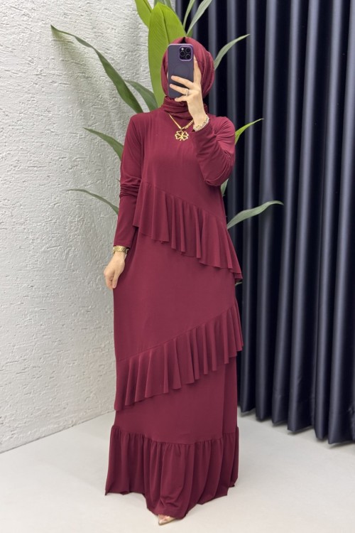 Sahra Elbise Tesettür Giyim Bordo