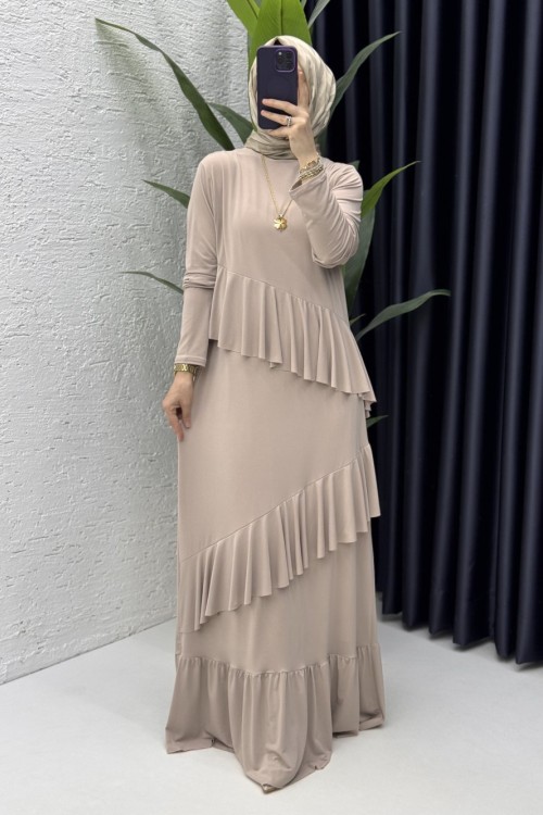 Sahra Elbise Tesettür Giyim Taş Rengi