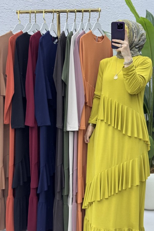 Sahra Elbise Tesettür Giyim Yağ Yeşili