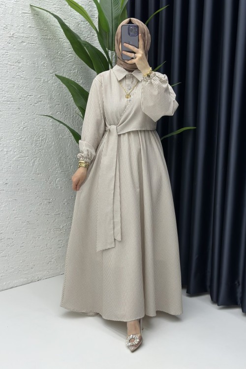 Seçil Tesettür Elbise Vizon