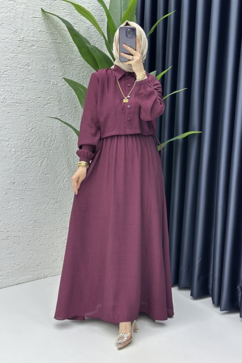 Sedef Elbise Tesettür Giyim Mürdüm