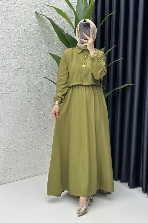 Sedef Elbise Tesettür Giyim Yağ Yeşili