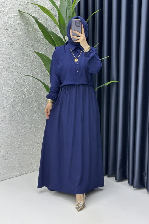 Sedef Tesettür Elbise Lacivert