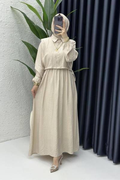 Sedef Tesettür Elbise Taş Rengi