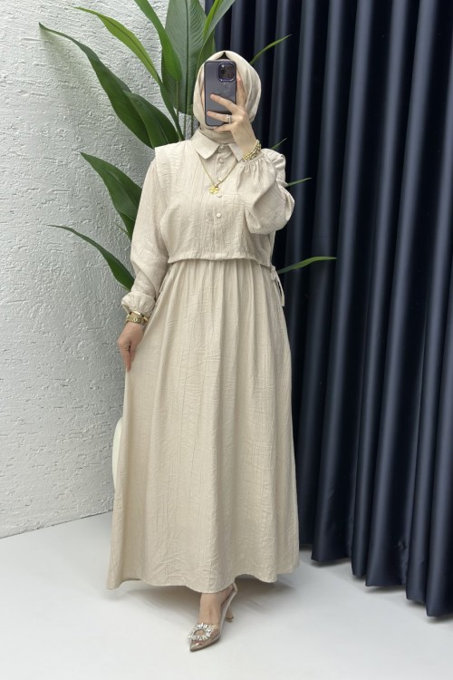 Sedef Tesettür Elbise Taş Rengi