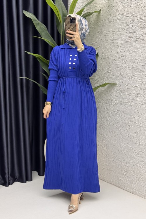 Seher Elbise Tesettür Giyim Saks Mavi