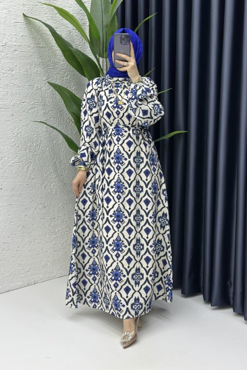 Selin Tesettür Elbise Mavi