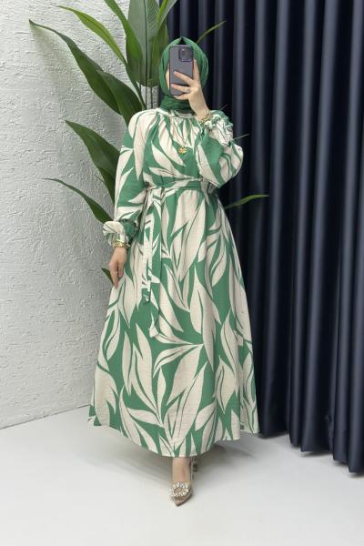 Selin Tesettür Elbise Yeşil