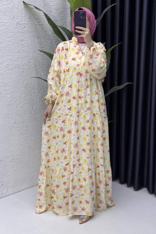 Şengül Elbise Tesettür Giyim Sarı