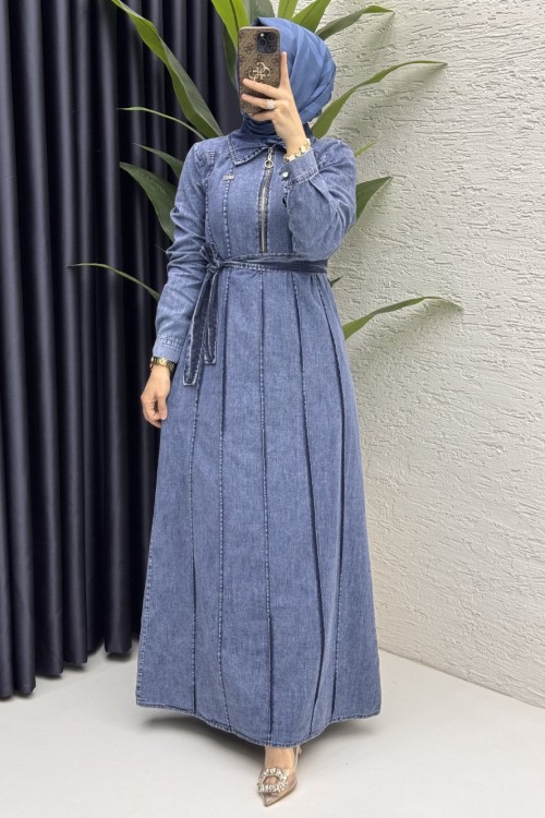 Şeniz Kot Elbise Tesettür Giyim  Mavi