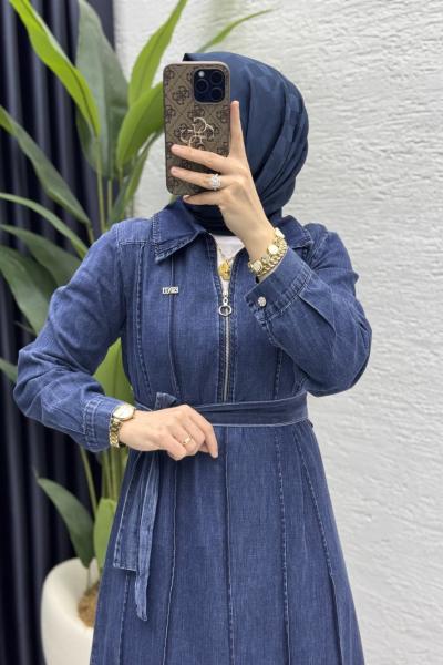 Şeniz Kot Elbise Tesettür Giyim Lacivert