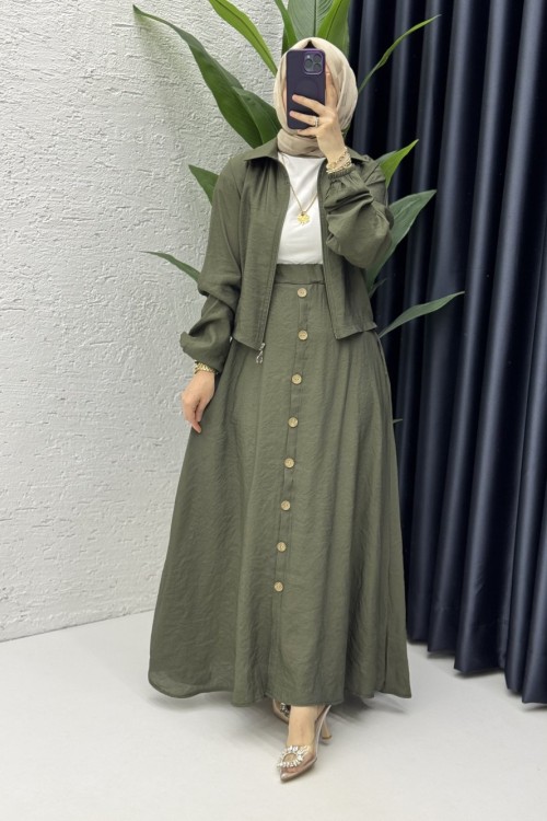 Seren Etekli Takım Tesettür Giyim Haki