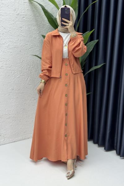 Seren Etekli Takım Tesettür Giyim Soğan Kabuğu