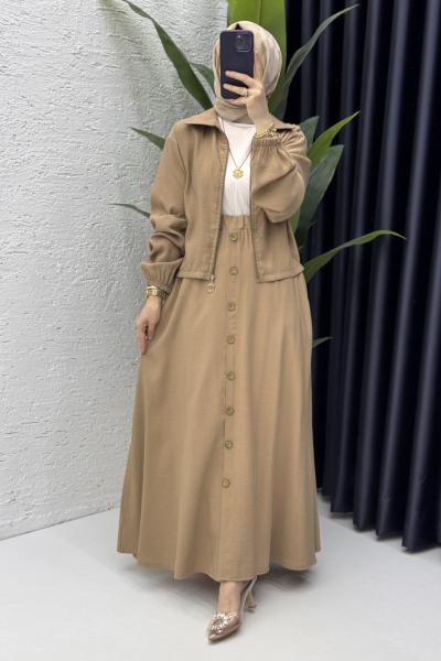 Seren Takım Tesettür Giyim Camel