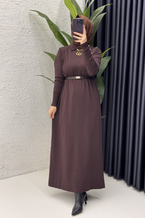 Sermin Elbise Tesettür Giyim  Kahverengi