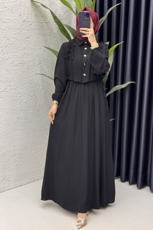 Şevval Elbise Tesettür Giyim Siyah