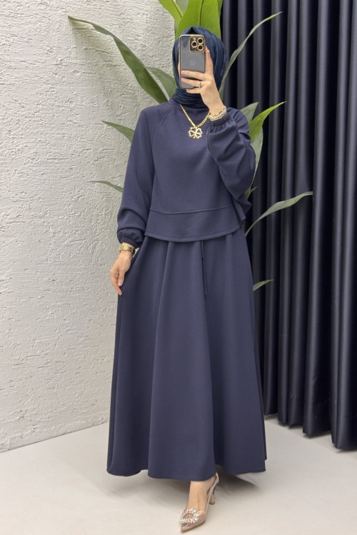 Sezin Etekli Takım Tesettür Giyim  Lacivert