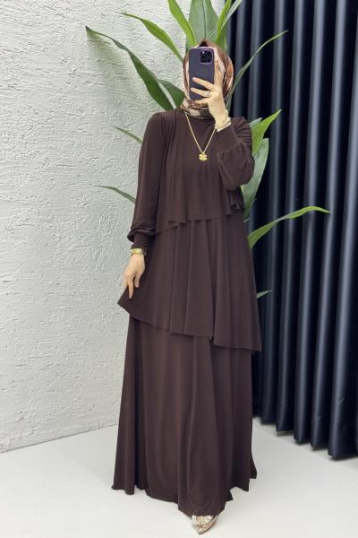 Şimal Elbise Tesettür Giyim Kahverengi