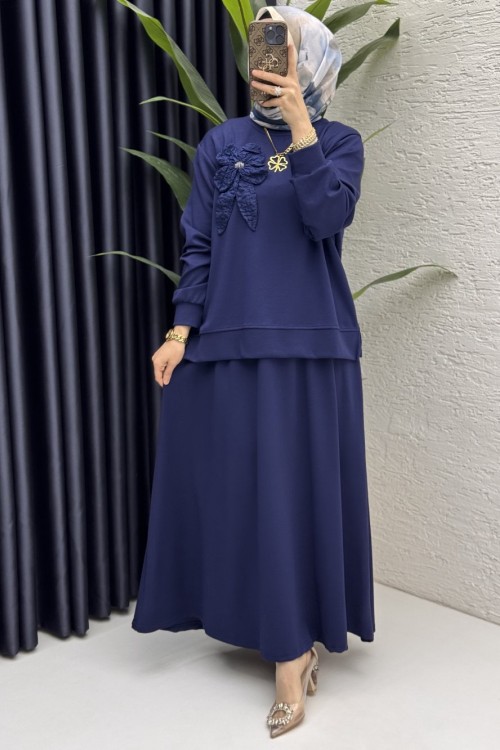 Simla Etekli Takım Tesettür Giyim  Lacivert