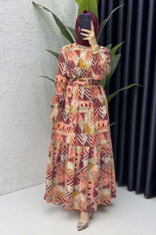 Şirin Elbise Tesettür Giyim Bordo