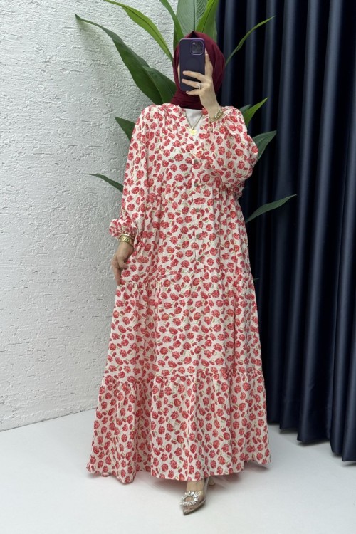 Tanem Elbise Tesettür Giyim Kırmızı