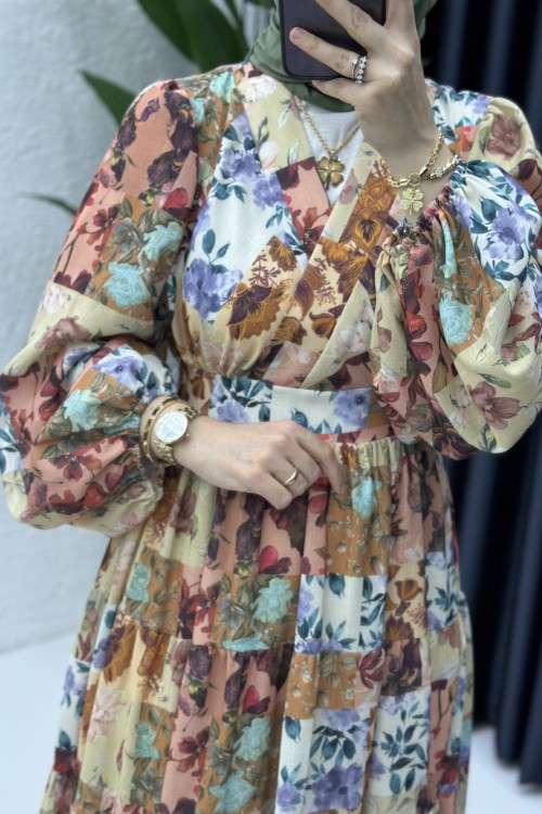 Yaprak Elbise Kahverengi