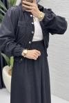 Yasemen Kot Etekli Takım Tesettür Giyim  Siyah