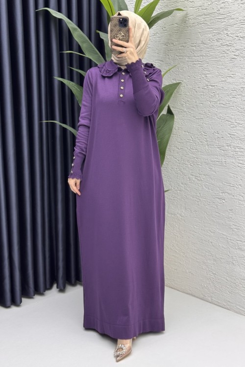 Yasmin Elbise Tesettür Giyim  Mor