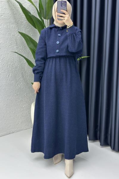 Yelekli Pırıl Elbise Lacivert