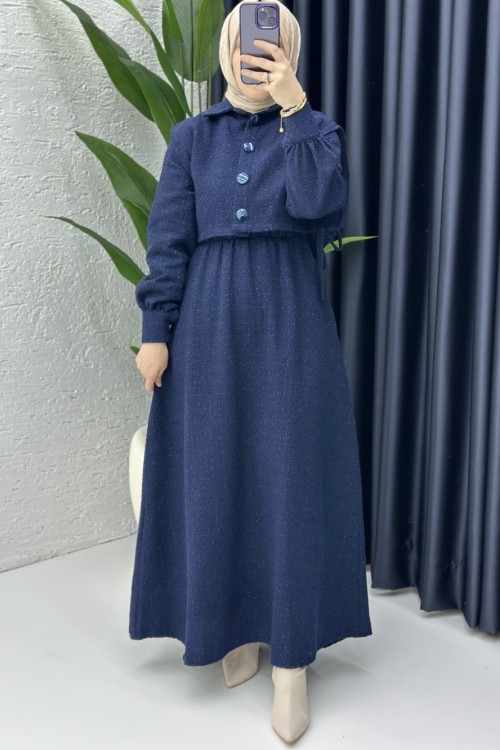 Yelekli Pırıl Elbise Lacivert