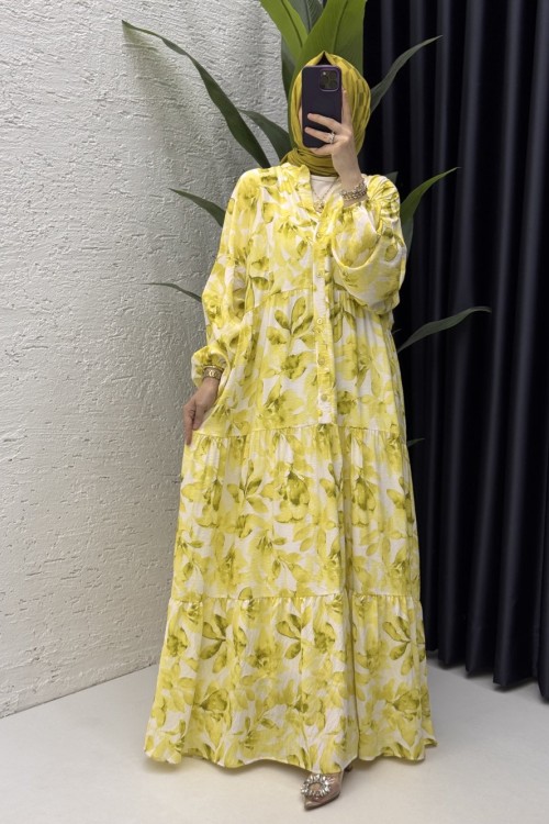 Yeliz Elbise Tesettür Giyim Sarı