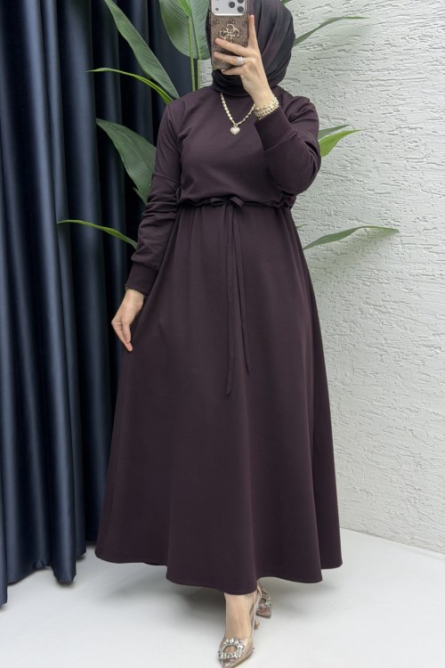 Yüsra Elbise Tesettür Giyim Mürdüm