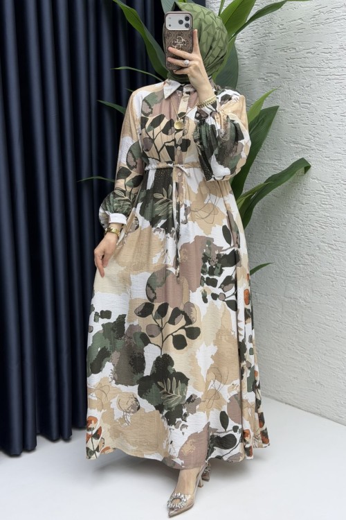 Zeliha Elbise Tesettür Giyim  Haki