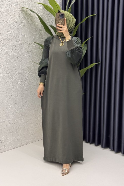 Zerine Elbise Tesettür Giyim  Haki