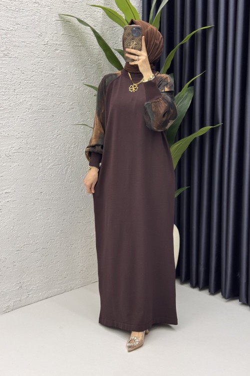 Zerine Elbise Tesettür Giyim  Kahverengi