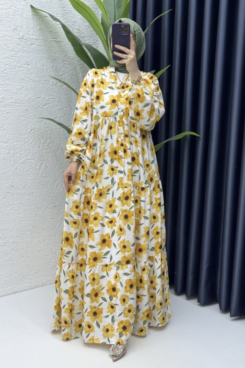 Zerrin Elbise Tesettür Giyim Sarı