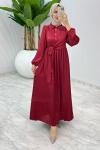 Bordo Premium Lotus Elbise Tesettür Giyim Bordo