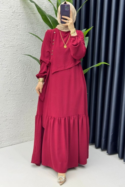 Bordo Aycan Elbise Tesettür Giyim Bordo